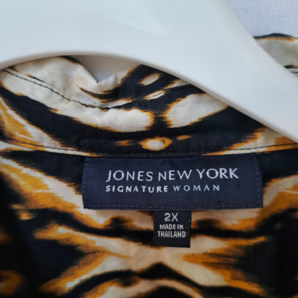 Jones New York Signature Woman Ikat Tribal Print Cotton Button Up Shirt 2X - Picture 6 of 7